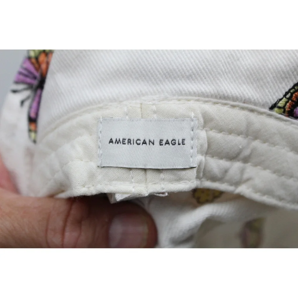 American Eagle White Colorful Butterfly Embroidered Bucket Hat Cotton One Size